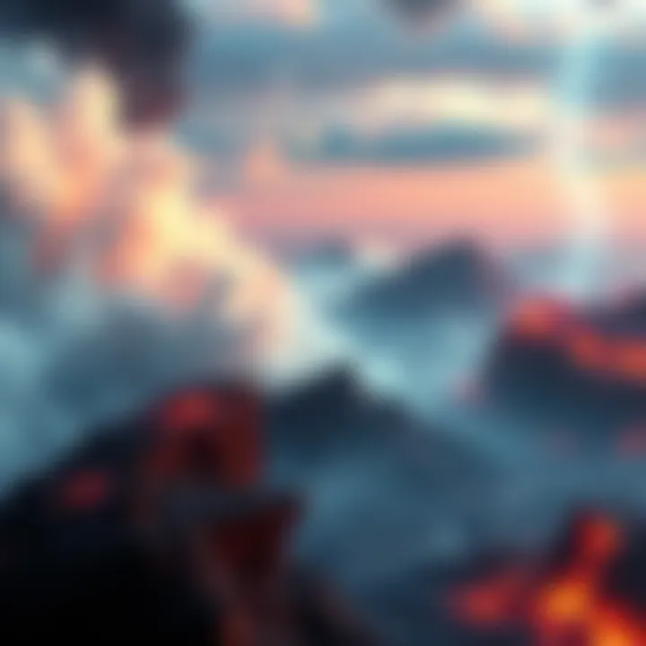 Simulation Theory and Faith A digital landscape representing simulation theory with elements of heaven and hell depicted as layers in a virtual world.