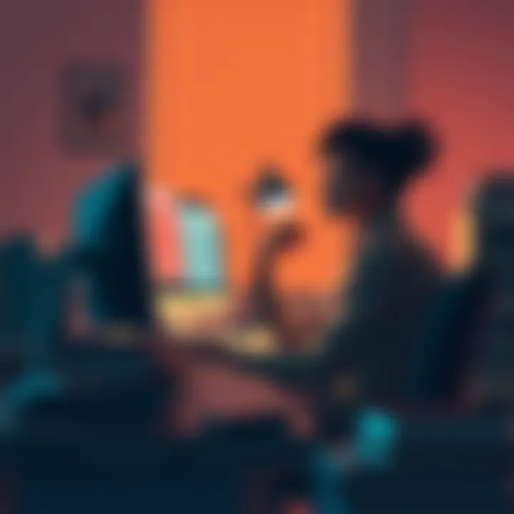 Person pondering simulation theory A person sitting at a desk with a thoughtful expression, surrounded by books and a computer, contemplating the idea of simulation theory and its impact on life choices.