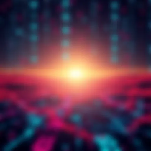 A digital landscape showing a computer-generated world with binary code in the background, symbolizing simulation theory.