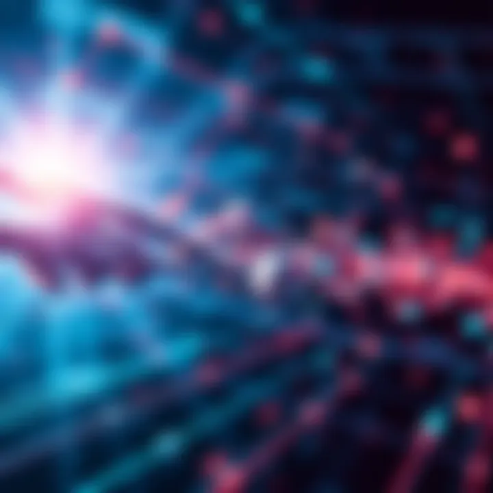 A visual representation showing a digital grid merging with quantum particles, symbolizing the link between simulation theory and quantum mechanics.