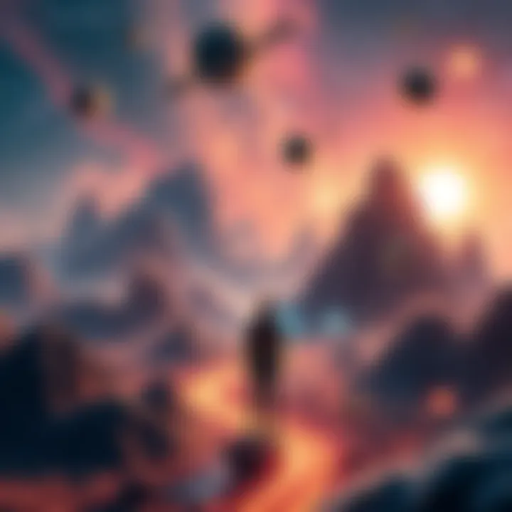 A visual representation of a digital landscape intertwined with cosmic elements, symbolizing the universe as a simulation.