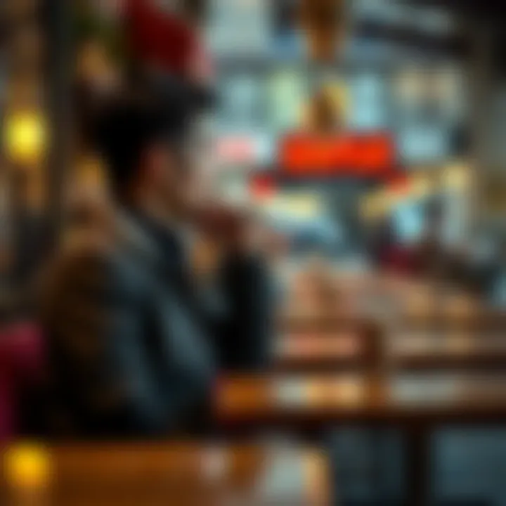 A person sitting alone at a café, looking thoughtful while observing others, symbolizing contemplation of singlehood.