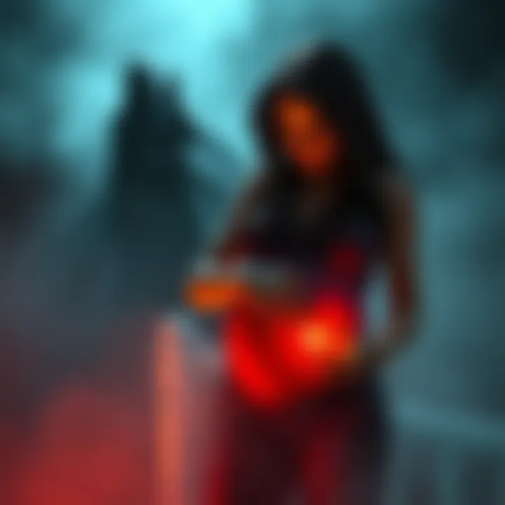 A person dreaming with a shadowy figure resembling their mother, appearing ominous while touching a pregnant belly, evoking fear and anxiety.