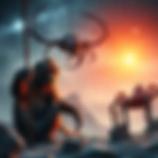 A scene showing eerie monkeys and large spiders in a dreamlike astral setting