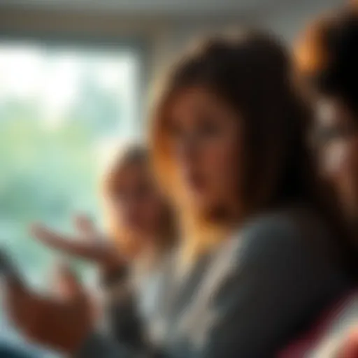 A sister describes her unsettling encounter to her family, looking concerned and curious.