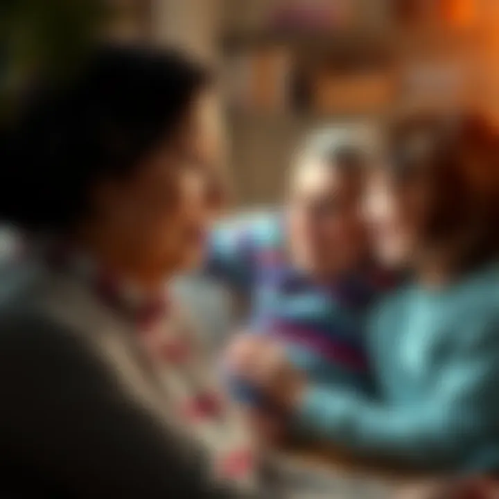 Woman reflecting on her childhood memories with her sister, showing a blend of emotions