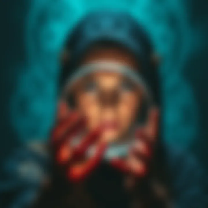 The Enigma of Love and Sorcery A woman gazes into a mystical crystal ball, reflecting her fears about her sister's relationship with a shamanic influence, set against a backdrop of ethereal shadows and intricate symbols of power.