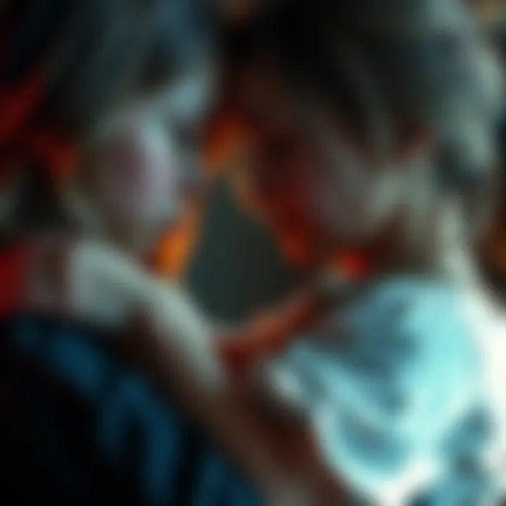 Sisters Embracing with Sadness Two sisters looking at each other with tears in their eyes, one looking betrayed while the other appears regretful, surrounded by a warm, soft light.