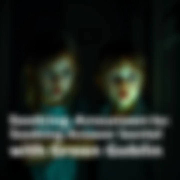 Sisters in a dimly lit room Two sisters, looking frightened, recall their childhood encounter with a small green goblin-like creature in a dark room.