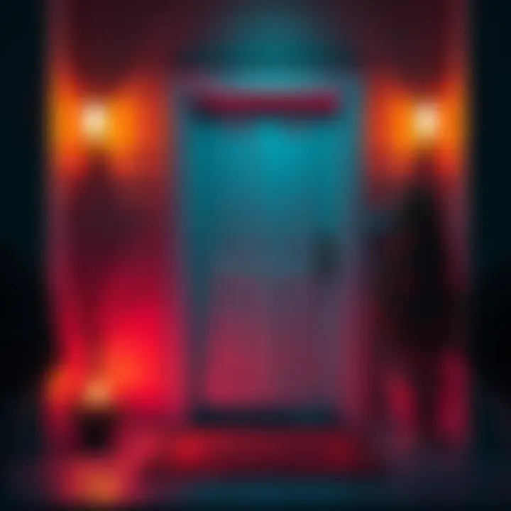 A serene home entrance with a glowing doorbell, symbolizing a sister's bond after her passing. The setting gives a warm and nostalgic feeling.