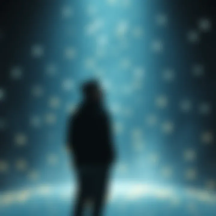 A person standing in a serene environment with a look of focus, surrounded by soft glowing lights, symbolizing heightened perception and intuition.