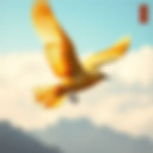Four-Winged Bird Siyiniao in Flight The four-winged Siyiniao bird soaring through the sky, showcasing its pale yellow color and butterfly-like shape.