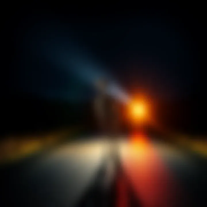 A chilling depiction of a skeletal sheep-like figure in the headlights on a dark rural road in Victoria.