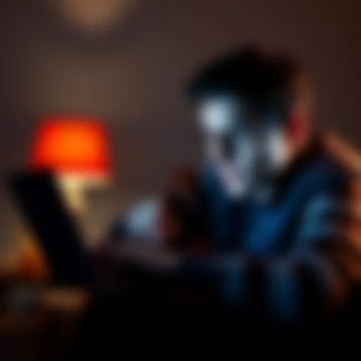 Skeptic looking at NDE stories A person examining near death experience claims on a laptop, showing skepticism