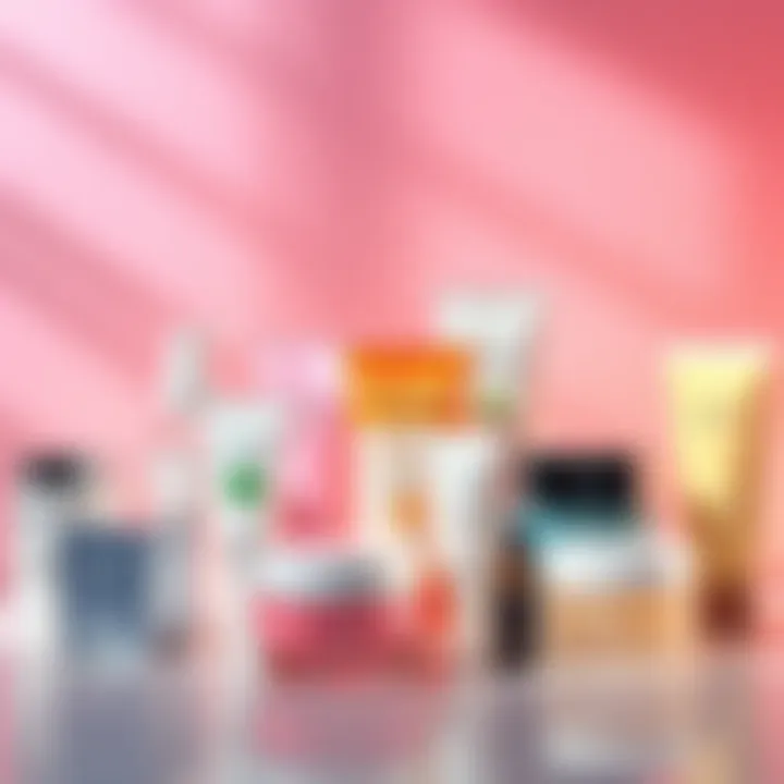 A collection of various skin lightening products displayed on a bright background, showcasing creams and lotions suitable for different skin tones.