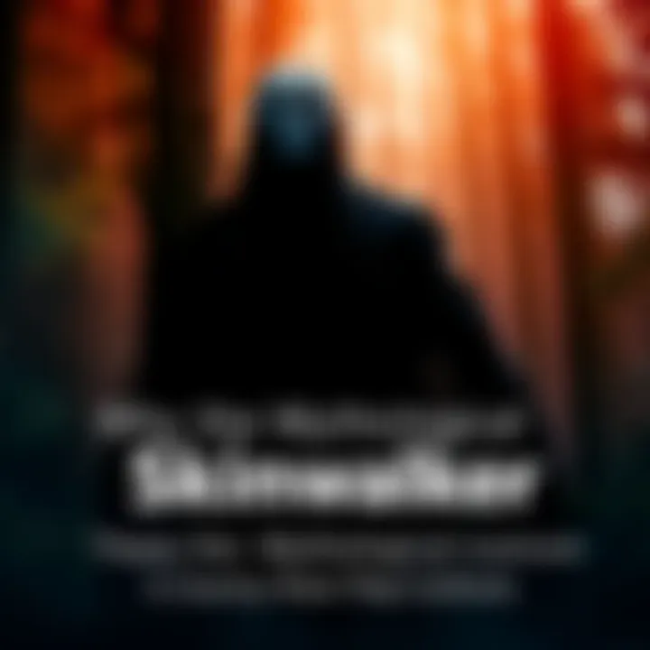 A dark, shadowy figure resembling a Skinwalker, blending into a forest background, showcasing its eerie presence.