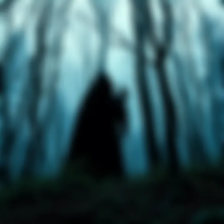 A dark figure in the woods of Coopers Mountain, Chillicothe, Ohio, with trees surrounding it