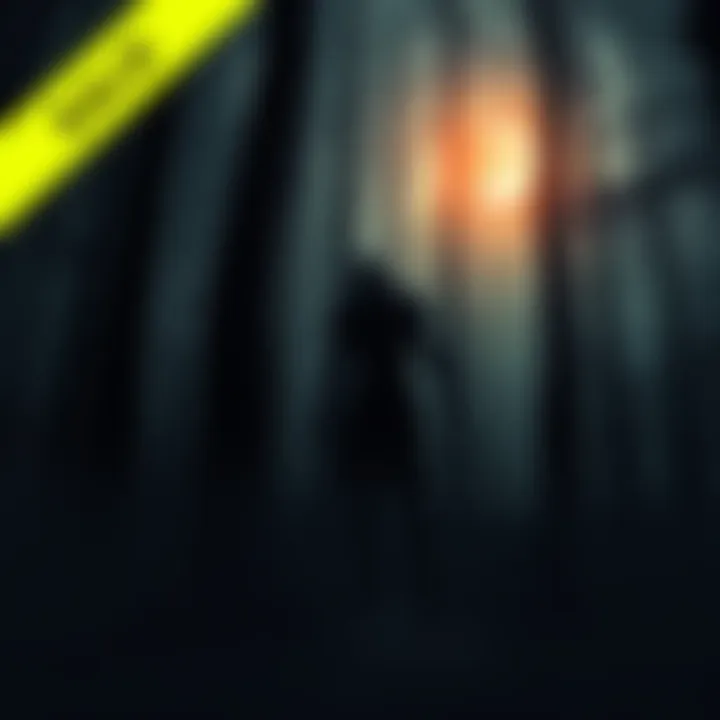 A shadowy figure resembling a Skinwalker lurking among trees in a dark forest.