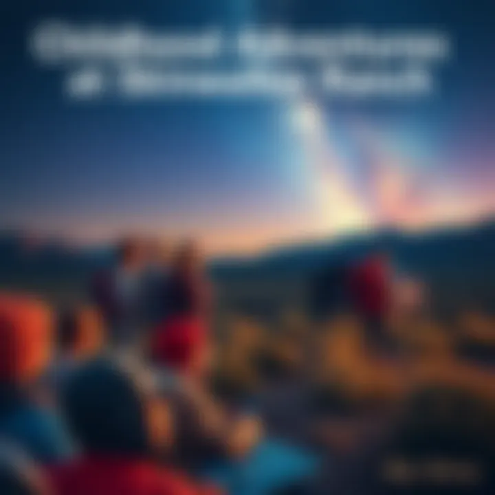 A group of children exploring Skinwalker Ranch, looking for unusual creatures under a starry sky in the Uinta Basin.
