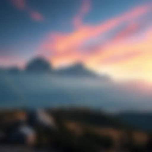 A scenic view of Skinwalker Ranch with mountains and a clear sky, illustrating the show's setting.