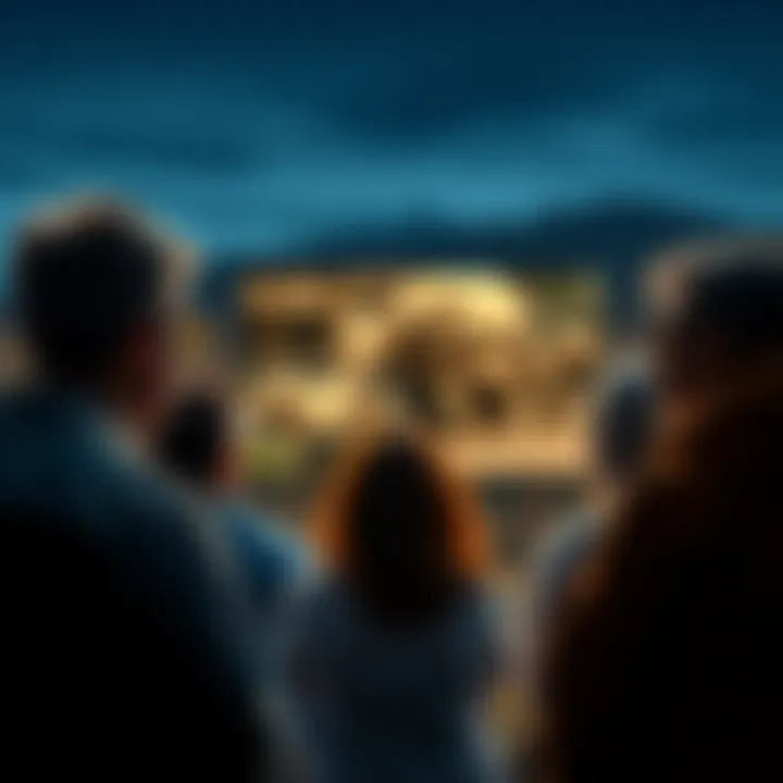 A group of people discussing the Skinwalker Ranch series with a screen showing a key scene from the show in the background.