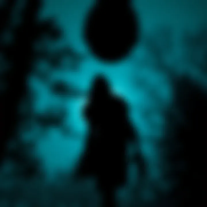Skinwalker Caught on Ring Camera A dark silhouette resembling a skinwalker seen on a Ring camera at night, surrounded by trees