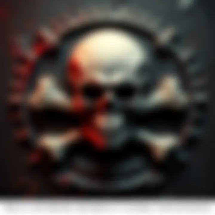 A close-up of the Skull and Bones Society emblem featuring a skull with crossed bones, symbolizing secrecy and elite connections.