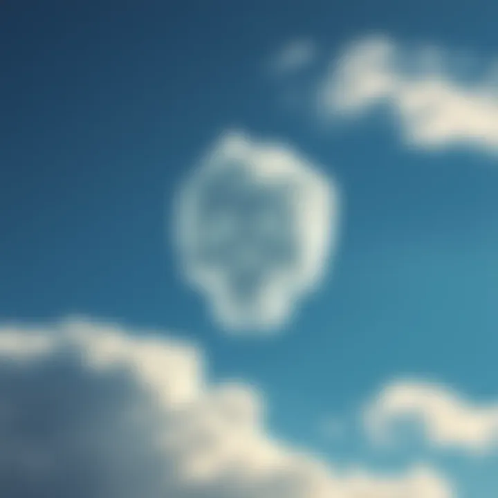 A cloud formation resembling a skull against a blue sky, symbolizing cloud scrying interpretations.
