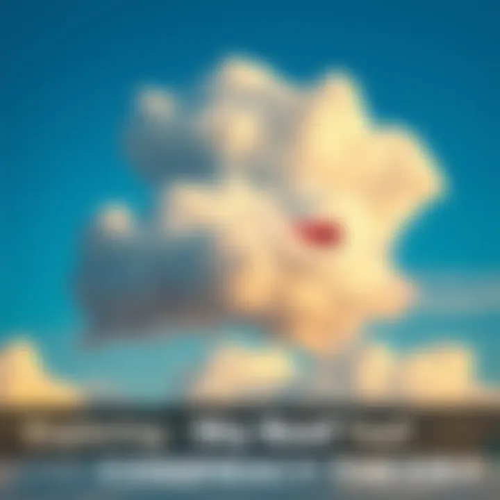 Fluffy clouds shaped like cuts of beef floating in a blue sky