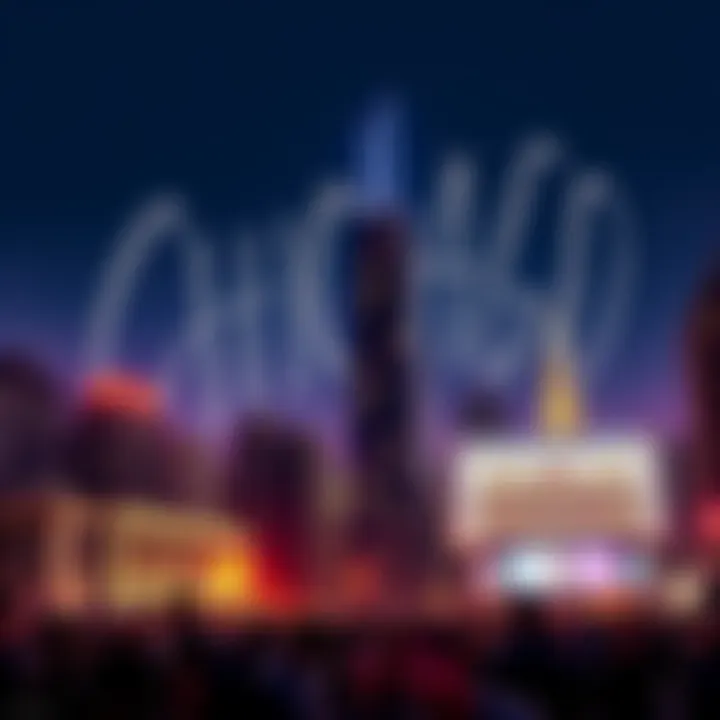 Skyline of Chicago with skywriting promoting the Fantastic Four film, stirring crowd reactions below.