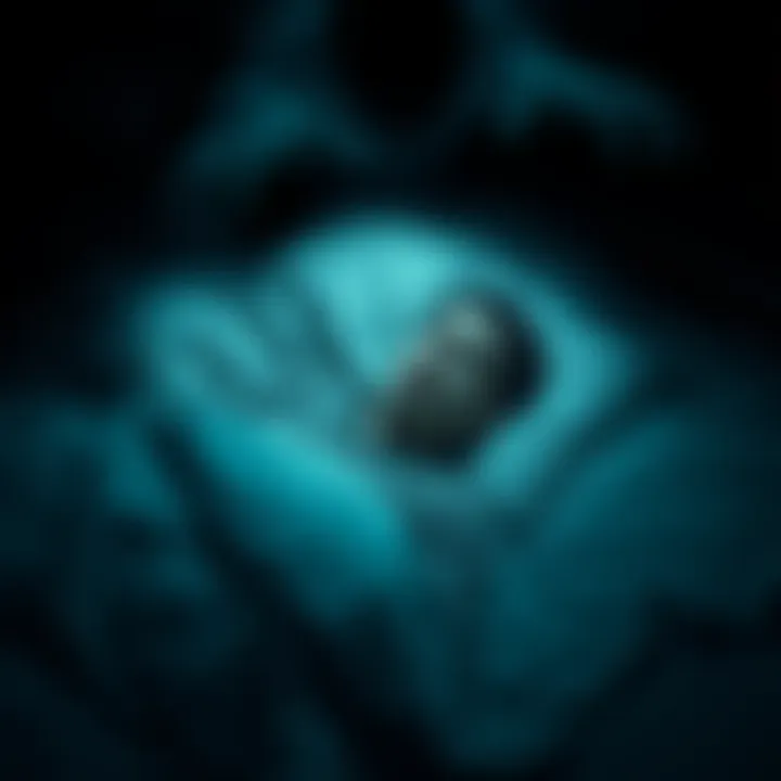 A figure lying on a bed, looking frightened with a shadowy presence looming over them, capturing the essence of sleep paralysis and fear of spirits.