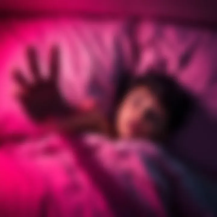 A person lying in bed with a frightened expression, reaching out as if grabbing the hand of a sibling who is not there, creating a sense of fear and confusion.