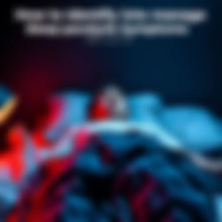 A person lying in bed, unable to move, with a look of panic on their face, surrounded by a dark room