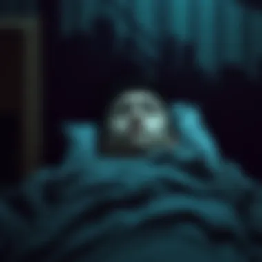 A person lying in bed with a look of fear, surrounded by dark shadows symbolizing sleep paralysis, depicting their struggle and feelings of being trapped.