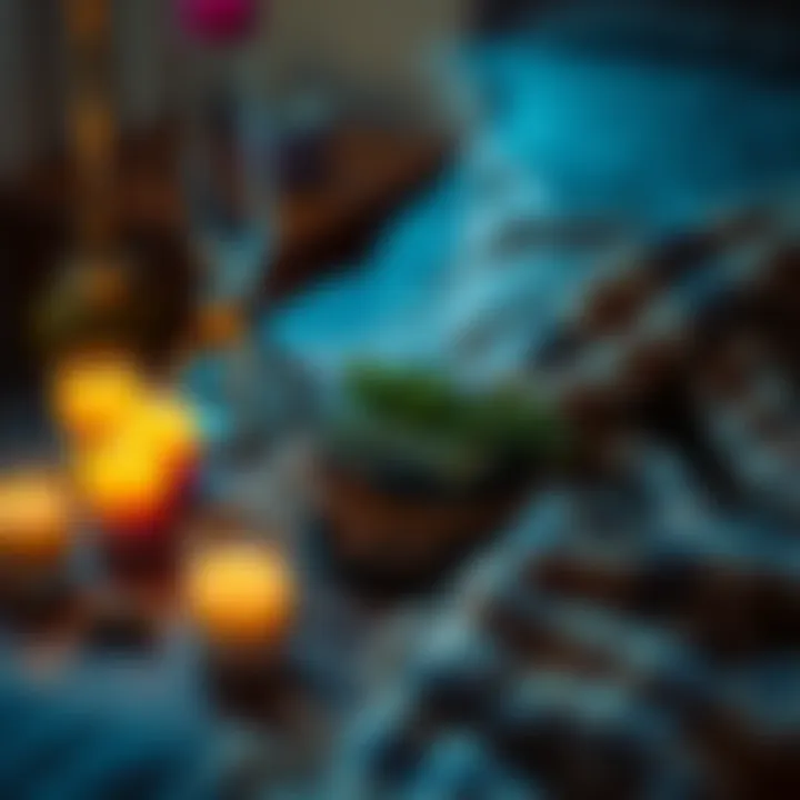 A sleep paralysis charm made with herbs rests on a nightstand surrounded by candles and a cozy blanket.