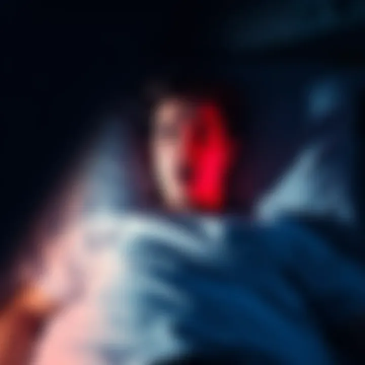 A person lying in bed with a frightened expression, unable to move, while dark shadows loom in the background.
