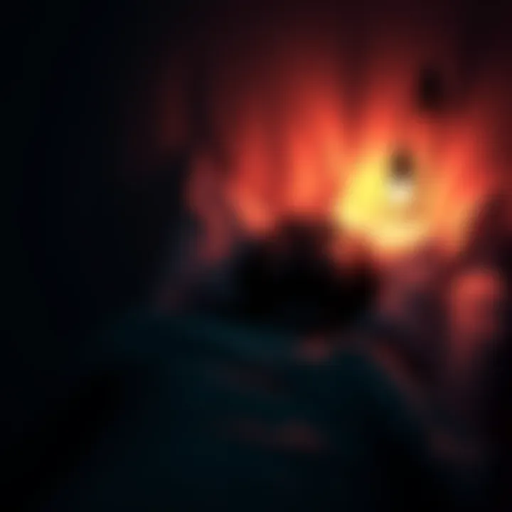 A person lying in bed with a frightened expression, as shadowy figures loom nearby and a faint light glows, symbolizing sleep paralysis and eerie sensations.