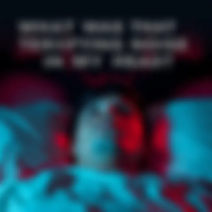 A person lying in bed with eyes wide open, looking startled while a dark shadow looms over them, representing the feeling of paralysis and a loud noise in their head.