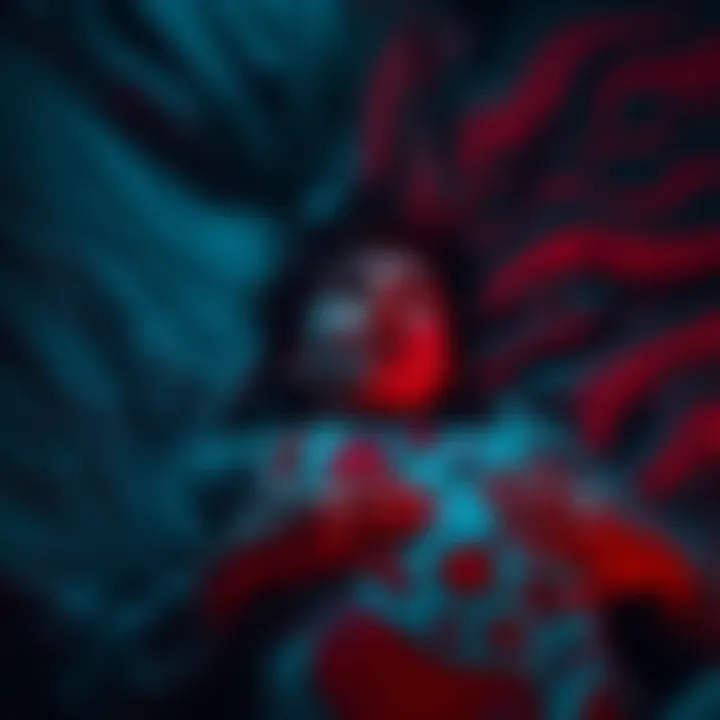 A person lying in bed with a frightened expression, unable to move, surrounded by dark shadows, illustrating the feeling of sleep paralysis