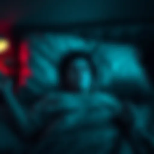 A person lying in bed with a frightened expression as they experience sleep paralysis at night