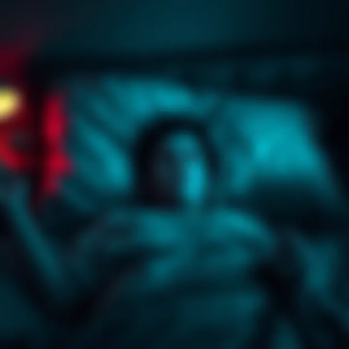 Person experiencing sleep paralysis A person lying in bed with a frightened expression as they experience sleep paralysis at night