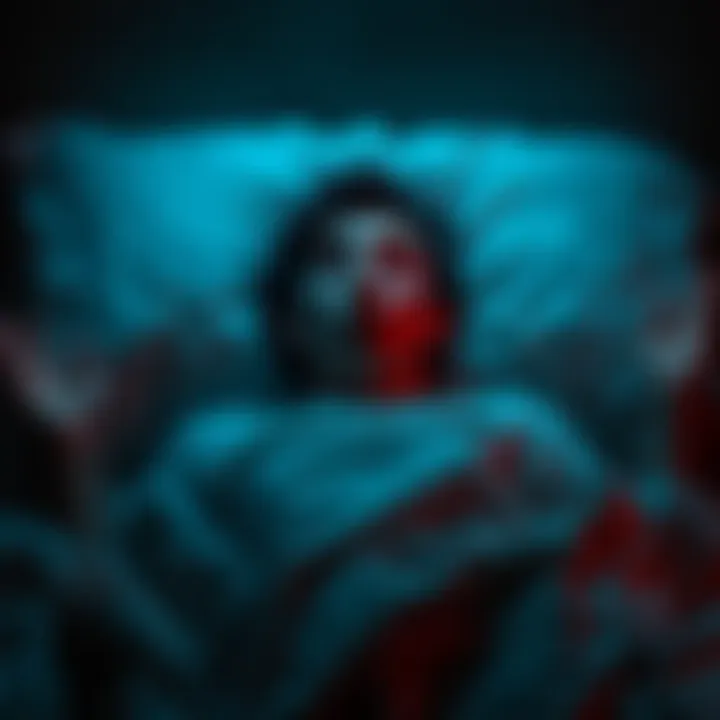 A person lying in bed, eyes open but unable to move, surrounded by a dark room, conveying a sense of fear and confusion during a sleep paralysis episode