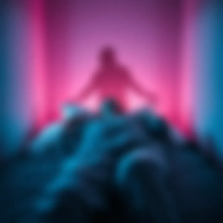 A person lying in bed, unable to move, with a shadowy figure hovering nearby, symbolizing the experience of sleep paralysis and its connection to out-of-body experiences.