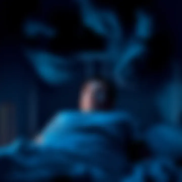 A person lying in bed, looking frightened as dark shadows loom over them, representing the experience of sleep paralysis.