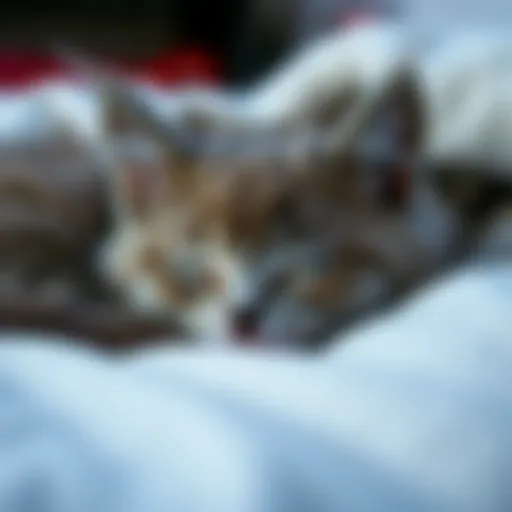 A fluffy gray kitten sleeping peacefully on a soft blanket, looking serene and unbothered.