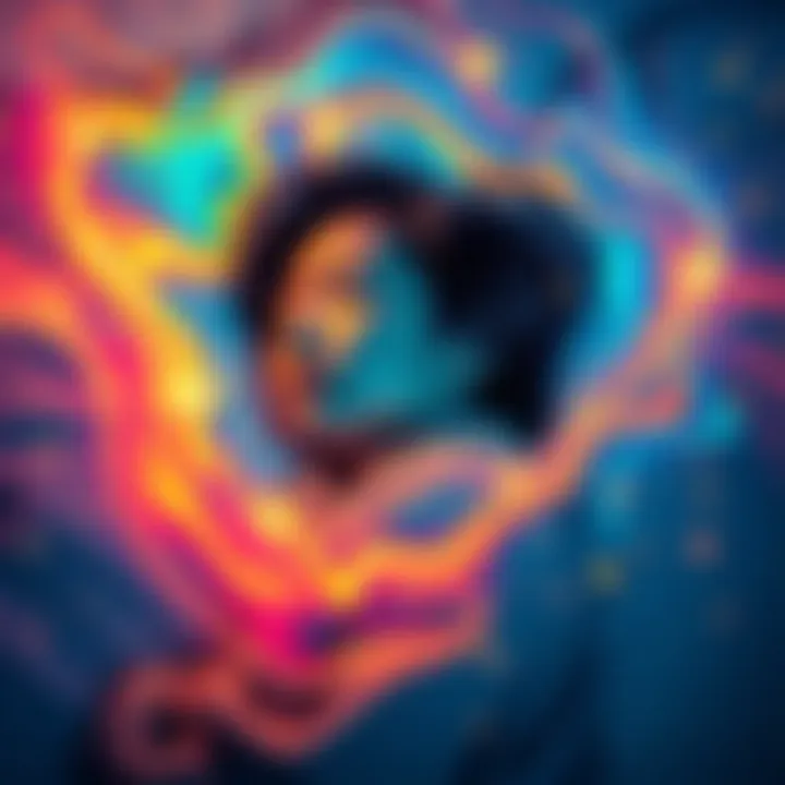 A peaceful person asleep surrounded by colorful dream-like swirls and stars, symbolizing effortless reality shifting.