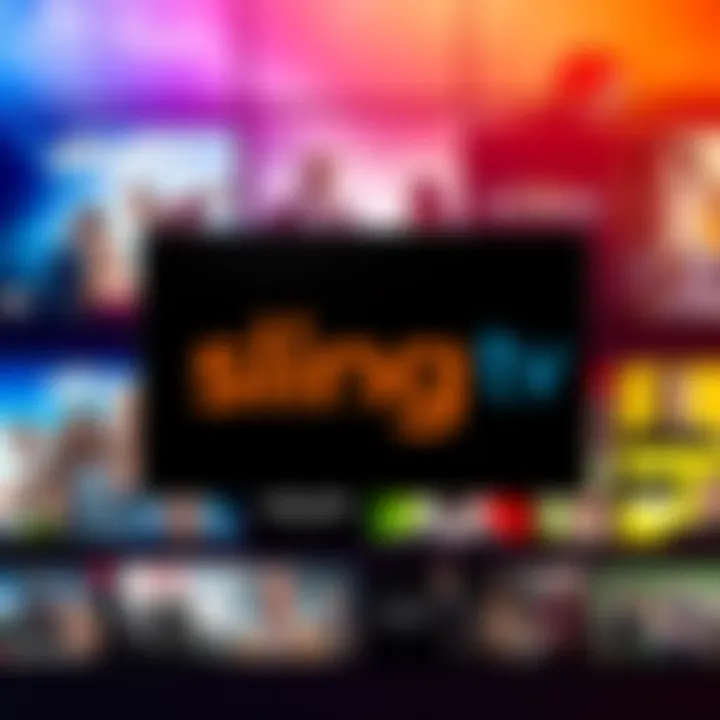 Sling TV logo surrounded by popular TV show posters showcasing all seasons available for streaming