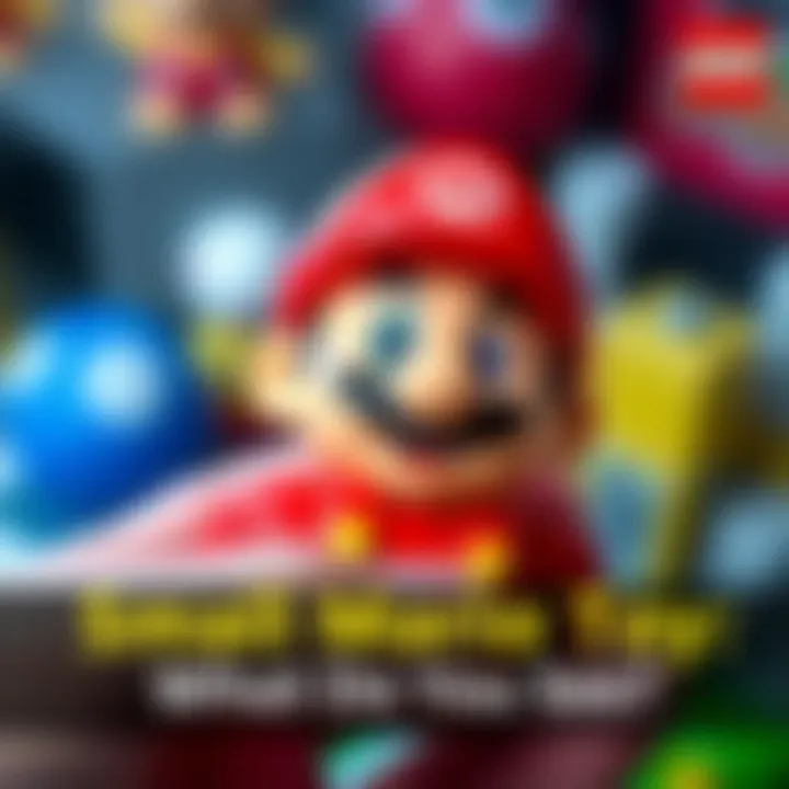 Close-up of a small Lego Mario toy held in a hand, showcasing its bright colors and cheerful expression.