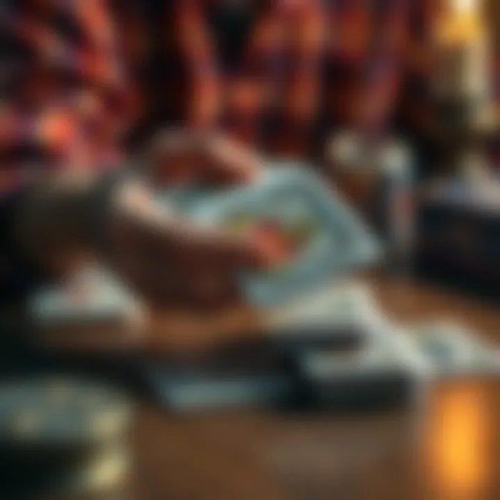 A person with small hands shuffling compact Tarot cards on a table, showing the ease of handling smaller decks.
