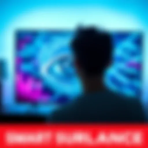 A person looking concerned at a smart TV while a digital eye graphic symbolizes surveillance, highlighting privacy issues.